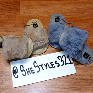 Double Fuzzy Baby Girl Slippers Bundle